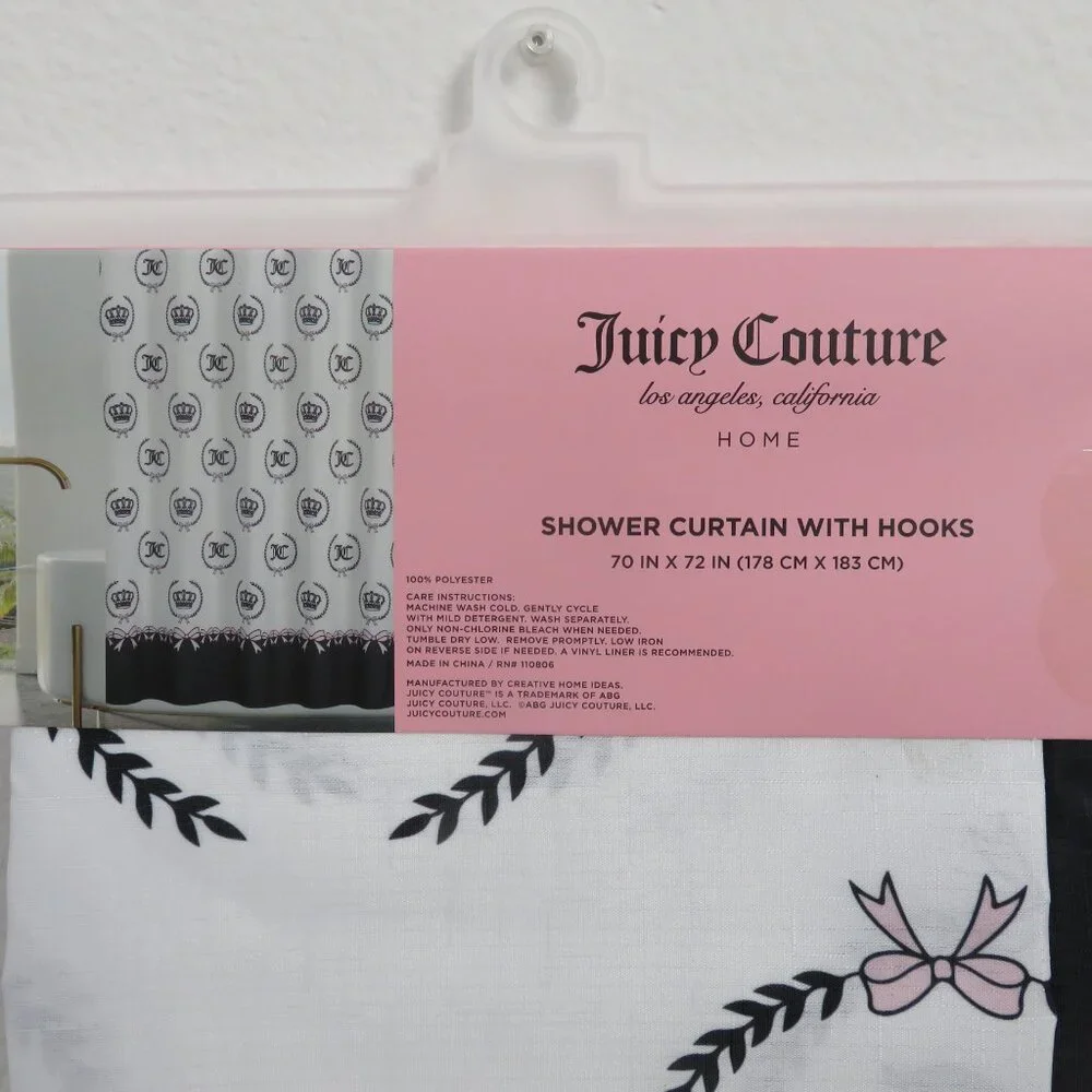 (#112) Juicy Couture Logo Print Shower Curtain with Hooks